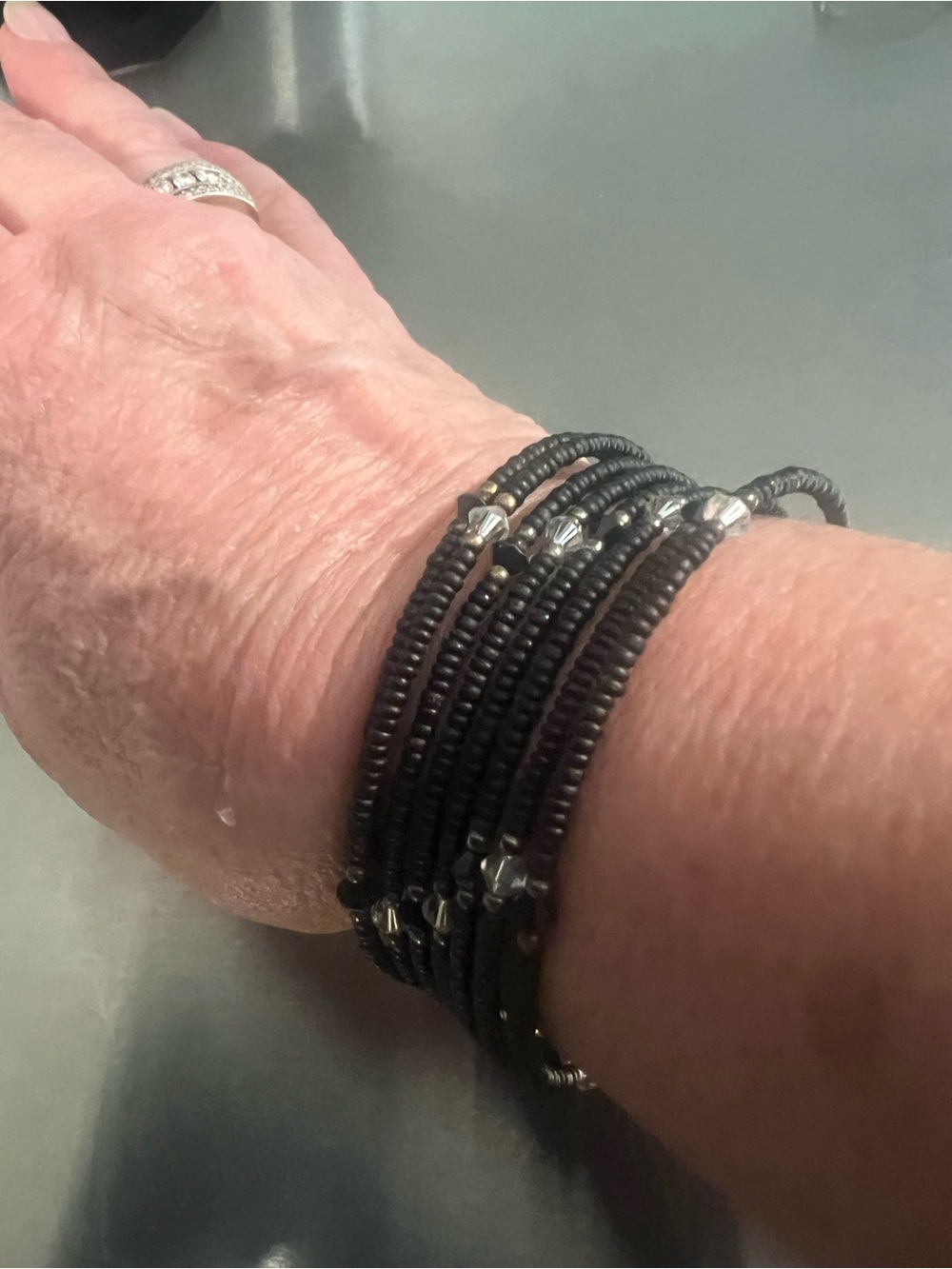Silpada Wrap Black, Austrian Crystal & Sterling Bead Bracelet